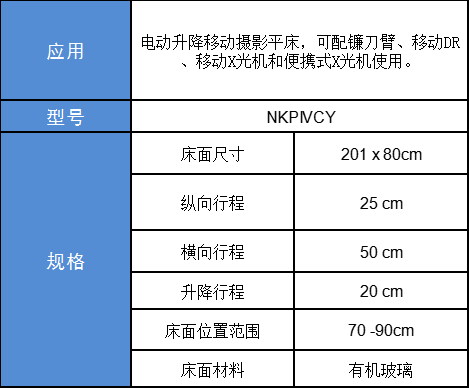 拍片床参数