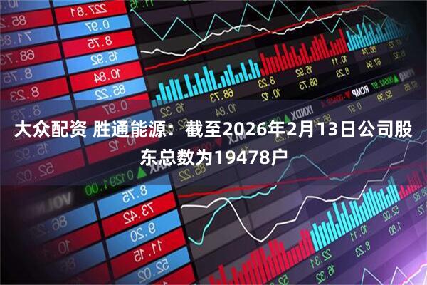 大众配资 胜通能源：截至2026年2月13日公司股东总数为19478户