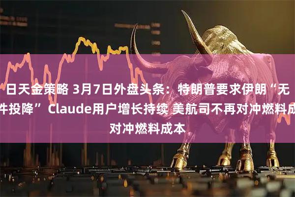 日天金策略 3月7日外盘头条：特朗普要求伊朗“无条件投降” Claude用户增长持续 美航司不再对冲燃料成本