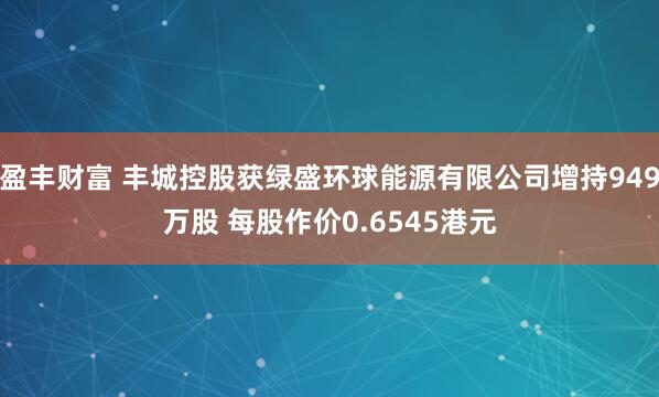 盈丰财富 丰城控股获绿盛环球能源有限公司增持949万股 每股作价0.6545港元